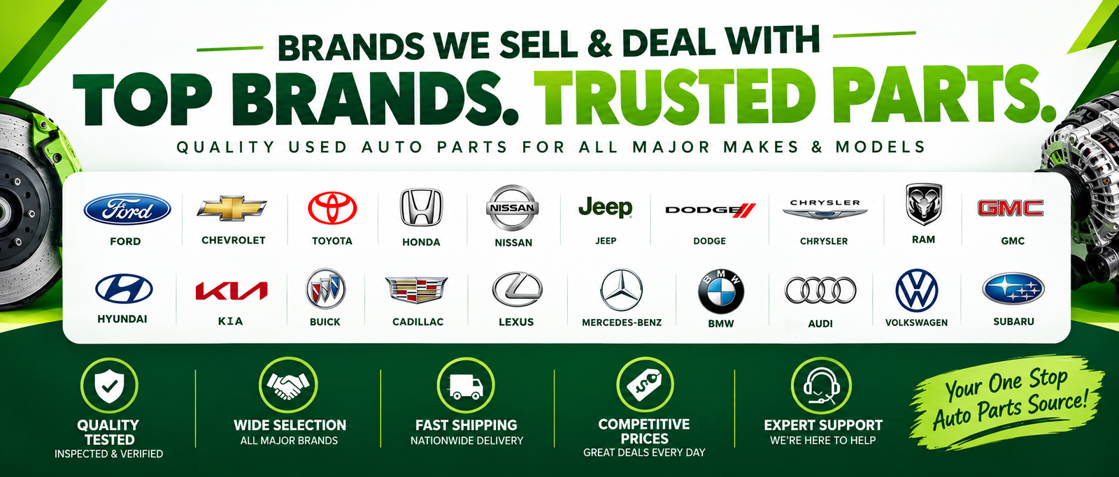 Greenmiles auto Parts Brnads we deal